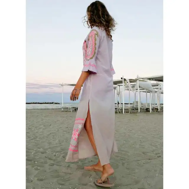 Top qualità materiale Maxican abito ricamato maniche corte esclusivo Mini lunghezza Bikini Cover Up donna abito Kimono corto