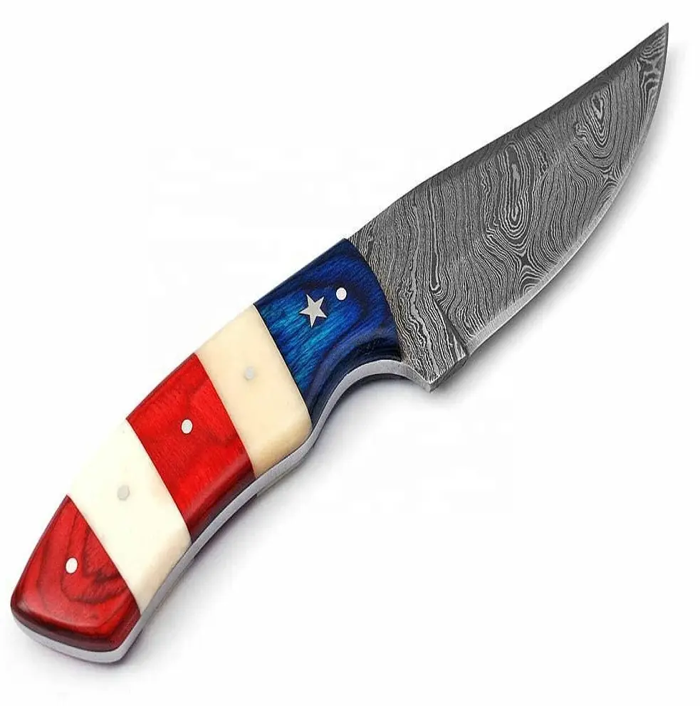 Damaskus Jagdmesser Handgemachtes Damaskus Stahl Bush Craft Messer mit amerikanischer Flagge Griff