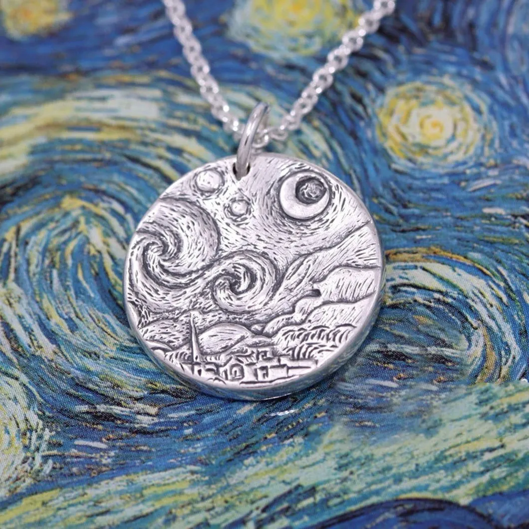 Luna collar noche estrellada joyería regalo Van Gogh colgante arte joyería plata Luna joyería Luna colgante collar colgante al por mayor