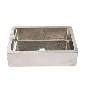 最新设计银成品高级铜厨房双碗水槽铜农家双碗水槽手工碗水槽