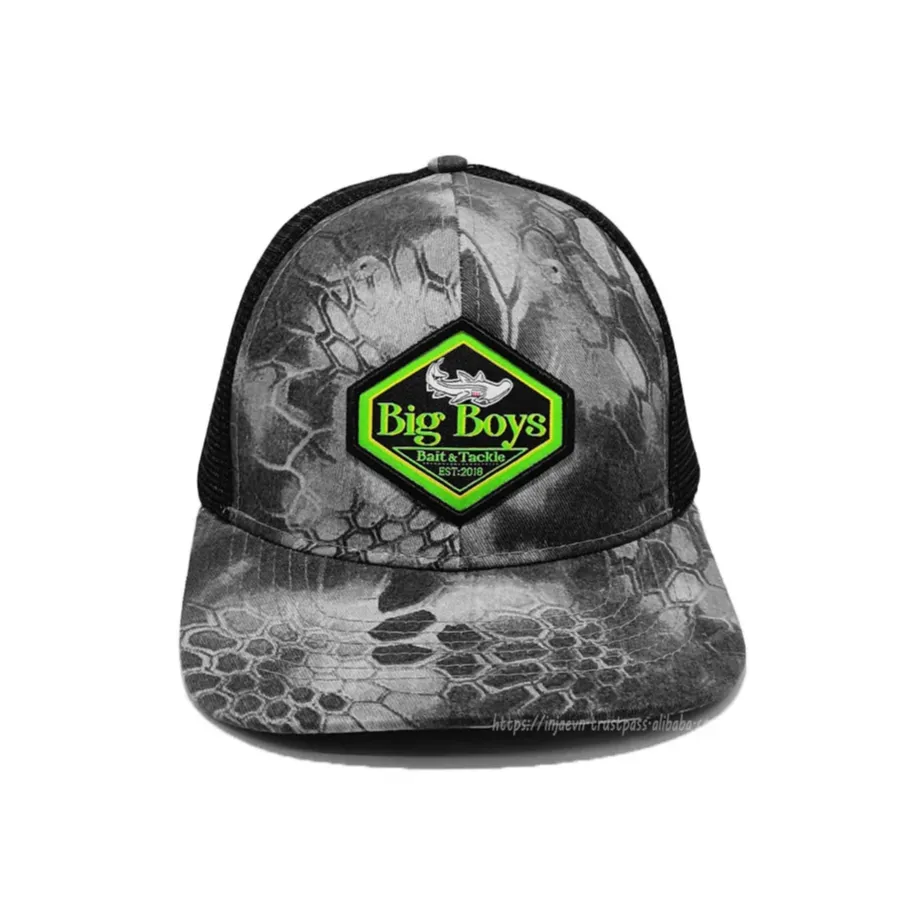 Grey Camo Camo Richardson 112 Cappello da camionista a scatto in maglia stile americano Cappello da caccia per gli uomini Cappelli con Logo Patch in tessuto personalizzato