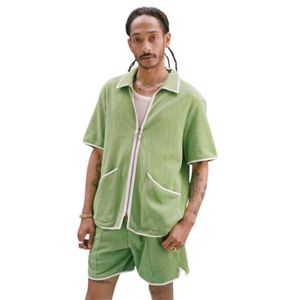 Yeşil standart sorunu Cabana gömlek ve Unisex Fit ile şort takımı Terry kumaş tasarım rahat yaz tarzı için mükemmel - Product Image 4