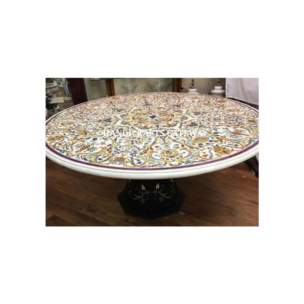 Mesa redonda de mármol de estilo popular de alta calidad, mesa con incrustaciones de mármol hechas a mano, acabado fino pulido de sala de estar