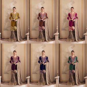New Designer Wear Faux Georgette <strong>Coding</strong> <strong>Sequence</strong> Embroidered &amp; Pearl Work Top and Sharara With Fancy Lace Dupatta