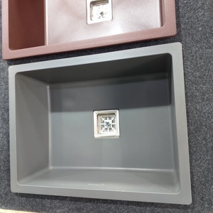 双碗实心表面石英复合花岗岩现代哑光黑色下安装农民厨房水槽 - Product Image 2