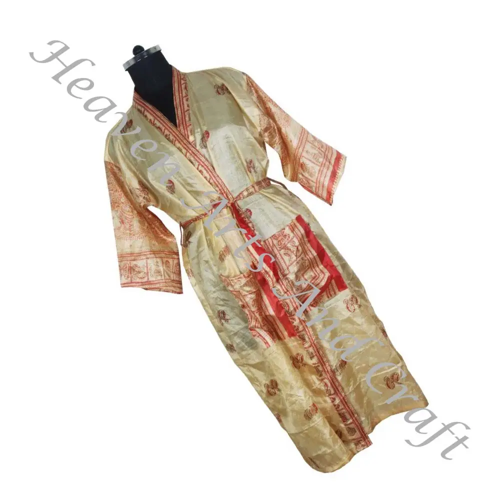 KL001 2024 printemps femmes Vintage Sari Kimono à manches longues élégant multicolore vêtements de plage longue Vintage soie Vintage Sari Kimono