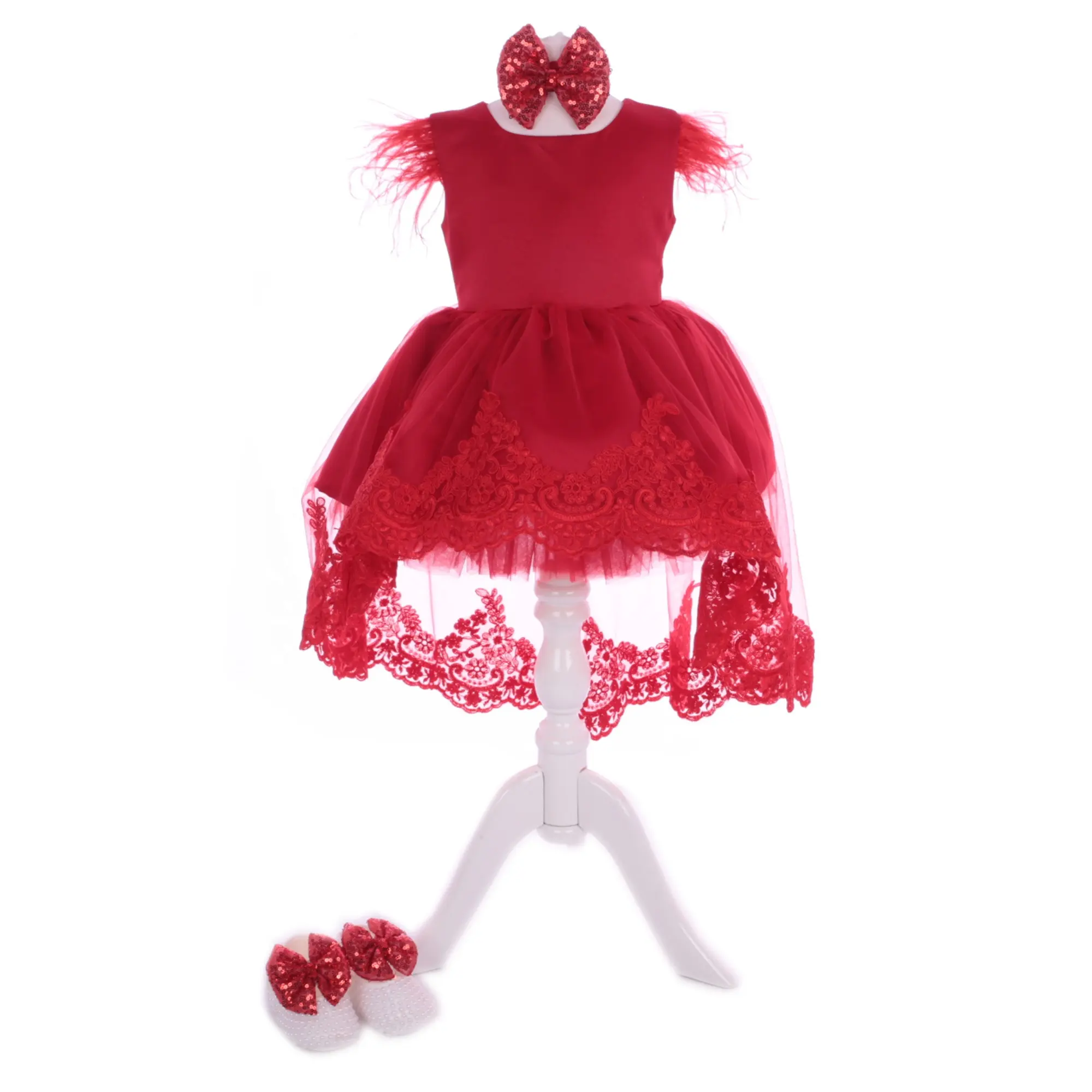 Gaun Merah Modern Kualitas Tinggi Gaun Pesta Ulang Tahun Anak Pernikahan Putri Bayi Perempuan Gaun Pakaian Gaun Anak Perempuan