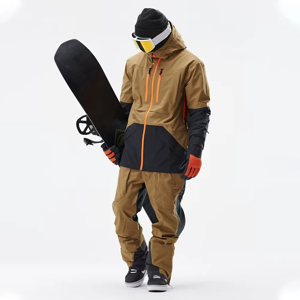 2024 nuovo arrivo abito da sci marrone traspirante impermeabile antivento giacca da sci neve abbigliamento invernale completo da neve per lo sci