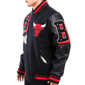 Özel erkek yün letterman gerçek deri kolej ceketi siyah kırmızı renk nakış logolar yamalar ve etiketler ceket erkekler için - Product Image 3
