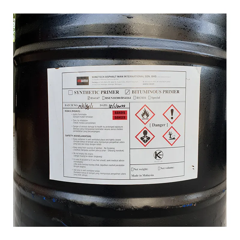 L'amorce adhésive de bitume suit le type standard A d'ASTM D41 BS3416, le meilleur prix de la classe C (205L) et l'exportation de Malaisie vers dans le monde entier.