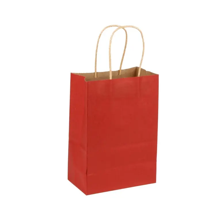 Sac en papier kraft rouge personnalisé avec poignées imprimé votre propre logo pour boutique de bijoux cadeaux
