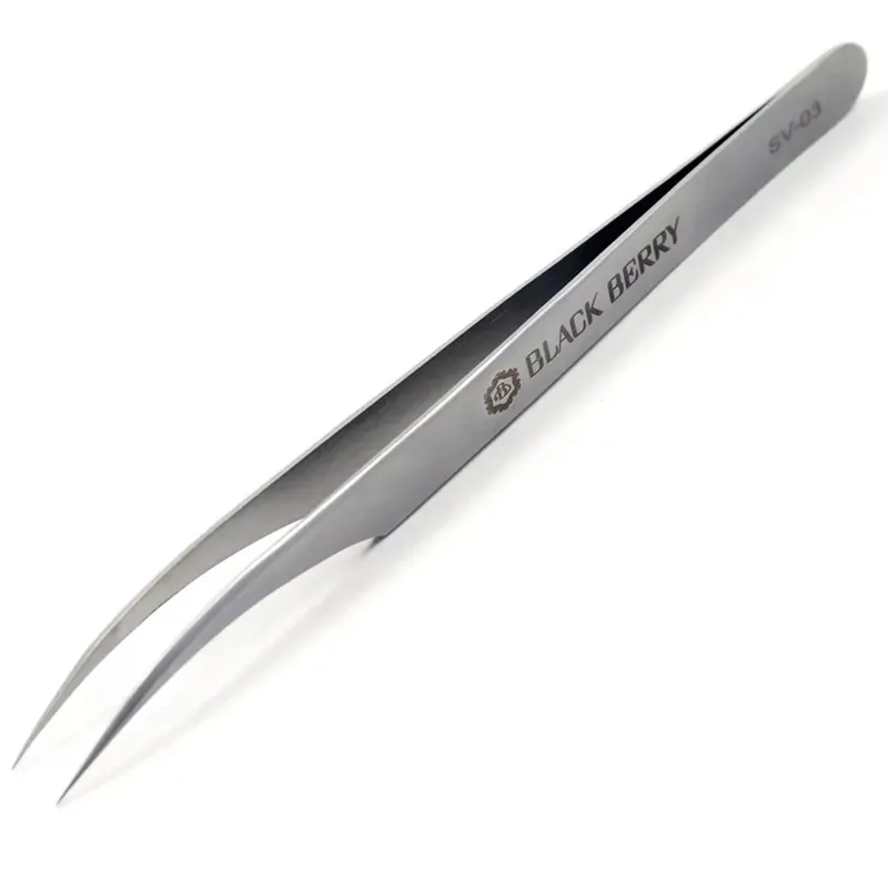 private label Silver tweezer Eyelash tweezers volume eyelashes extension stainless steel tip Silver cosmetic tools[SV-03]