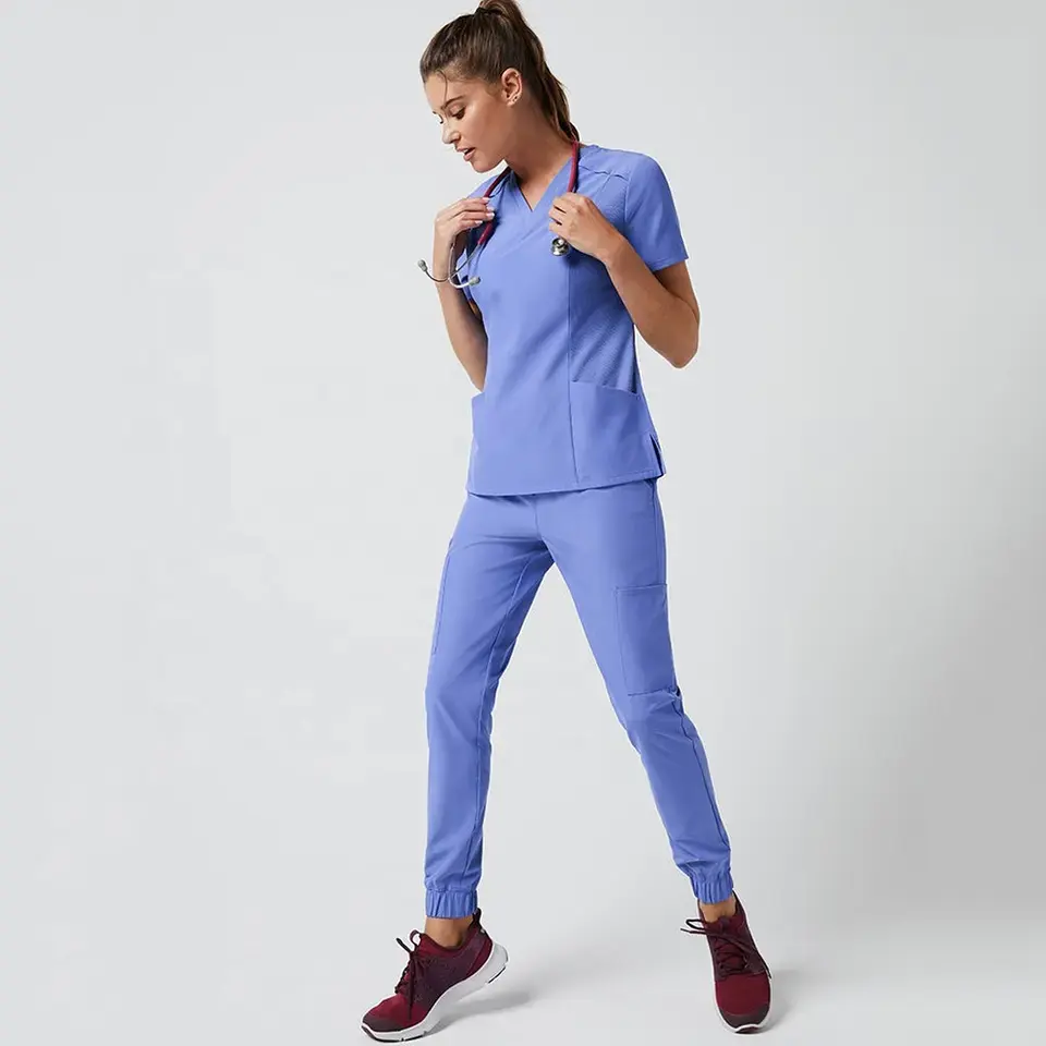 Desain baru grosir mantel Lab lengan pendek OEM wanita uniseks seragam perawat medis Scrub seragam klinis