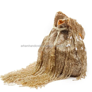 Kadınlar için hint Chikankari nakış Potli çanta Favor lüks el sanatları tarafından ucuz fiyata düğün için kare hediye kutusu Potli çanta - Product Image 1