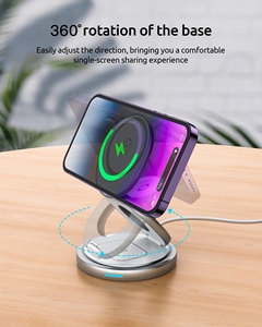 แท่นชาร์จไร้สายแบบ3-in-1แม่เหล็กสังกะสีอัลลอยพับได้หมุนได้หลายอุปกรณ์360องศาสำหรับหูฟัง Qi สำหรับเดินทางใน Qi2 - Product Image 2