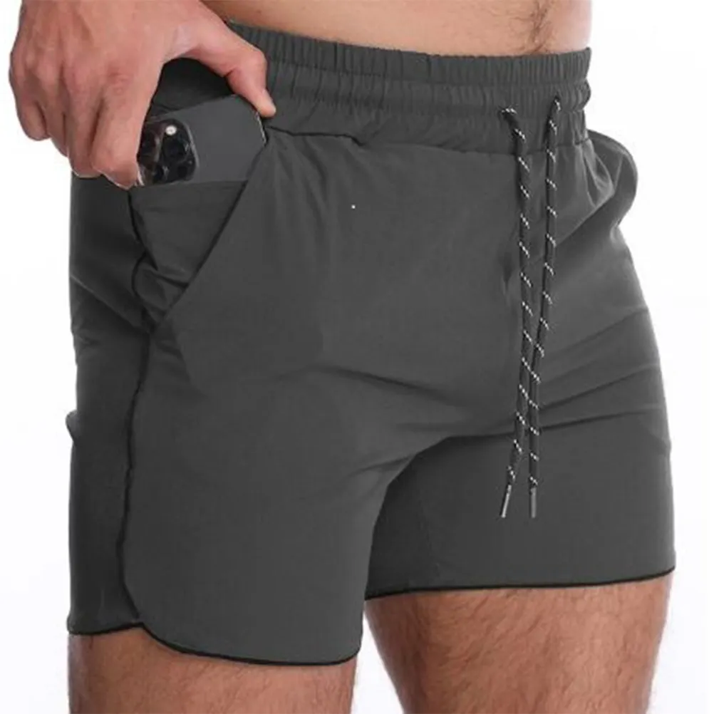 Shorts esportivos para academia, calção de ginástica para homens, cintura elástica, fitness, corrida, academia, esportes, motociclista, com bolso multifuncional, espartilho fitness