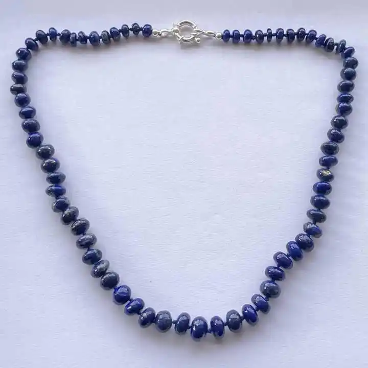 Piedra lapislázuli azul Natural, cuentas lisas anudadas a mano, collar de piedras preciosas finas, joyería anudada
