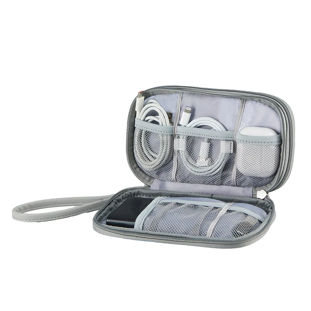 Bolsa de almacenamiento de accesorios electrónicos con diseño de mango portátil de alta calidad promocional, bolsa organizadora Digital de viaje de doble capa