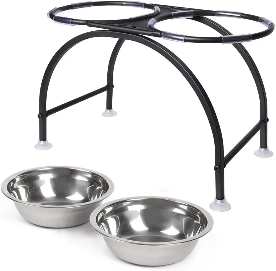 Perro soporte de hierro de planteado perro alimentador extraíble reutilizable de comida de acero inoxidable y agua con soporte para perros