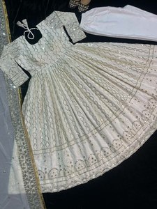 ANARKALIスタイル女性用特殊ラウンドネック刺繍マルチシーケンスワークバックサイドドリパターン地域インド布 - Product Image 2