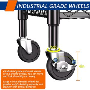 3 Tier Heavy Duty Rolling Utility <strong>Cart</strong>,<strong>18</strong>&quot; D <strong>X</strong> 23.8&quot; W <strong>X</strong> 36.6&quot; H Rolling <strong>Carts</strong> with Wheels with Handle Bar - Product Image 3