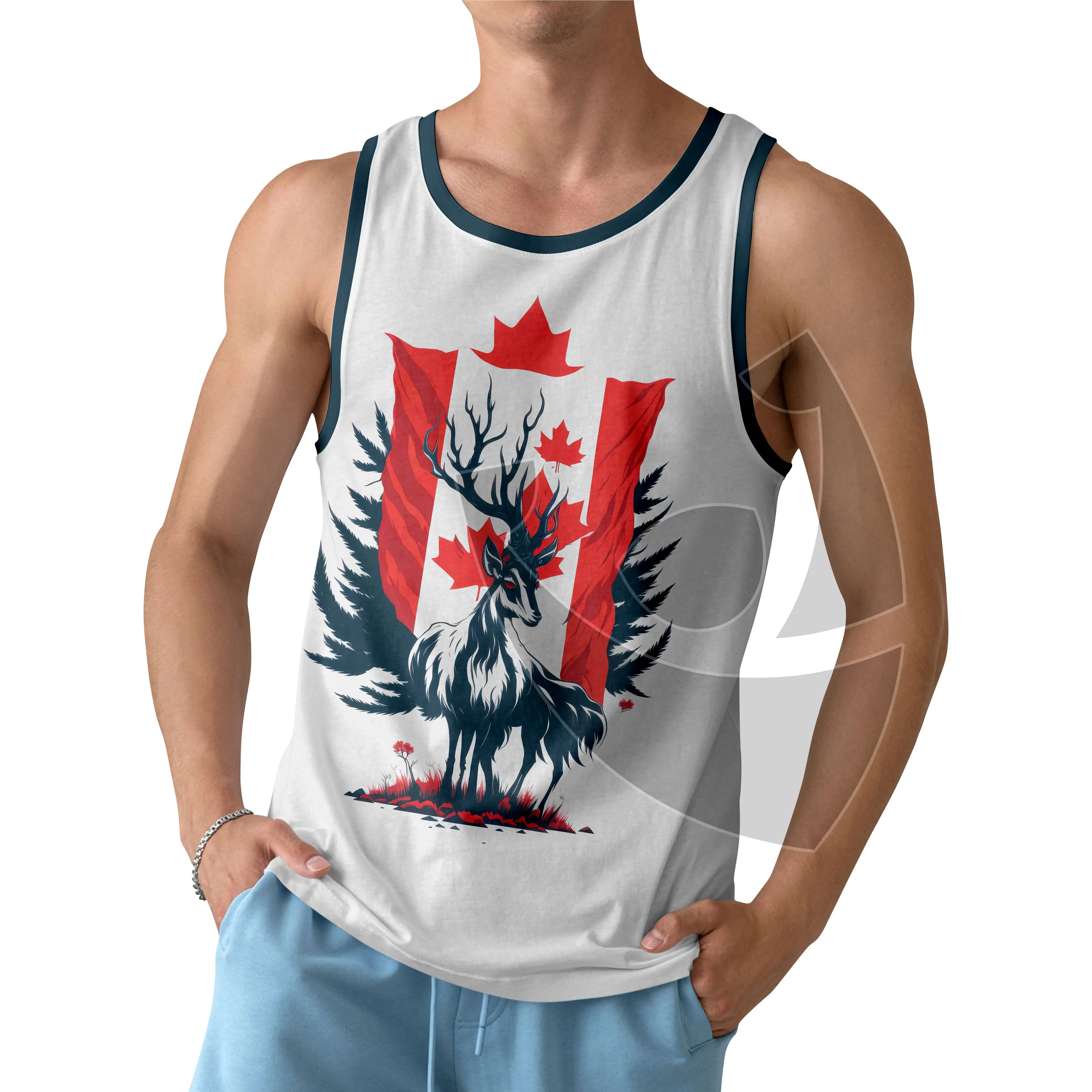 Homens de Qualidade Superior Respirável Canadá Bandeira Impresso Tank Top Men's Hot Selling EUA Bandeira Homens Tank Top Logotipo Personalizado à venda