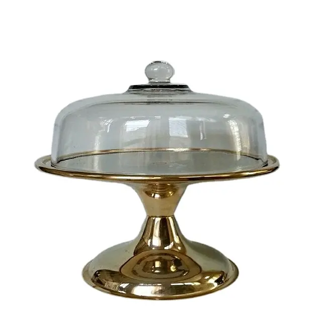 Gold Plated With Glass Lid Wedding Party Cake Stand New Design Decoration Wholesale Cake Stand