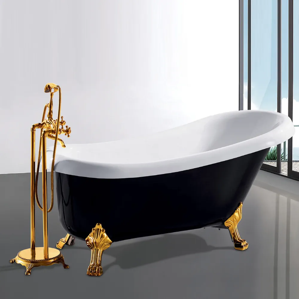 Empat bak mandi berdiri bebas akrilik warna hitam gaya Royal kaki jadi emas