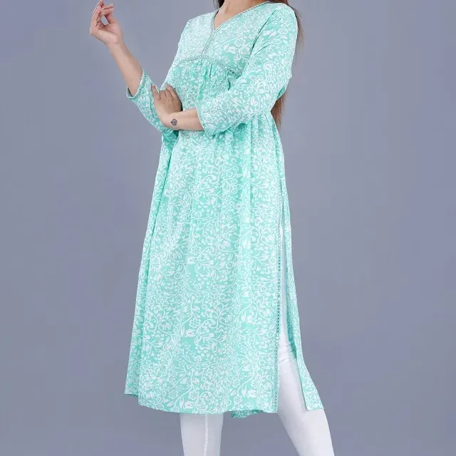 Designer traditional floral embroidered single straight Reyon Kurta for women's ethnic wear Long Kurti for women Indian Dresses