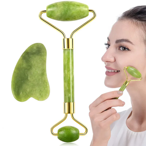 Doğal yeşil nefrit zümrüt yüz yeşim silindir ve yüz göz boyun masajı için gua sha set - Product Image 3