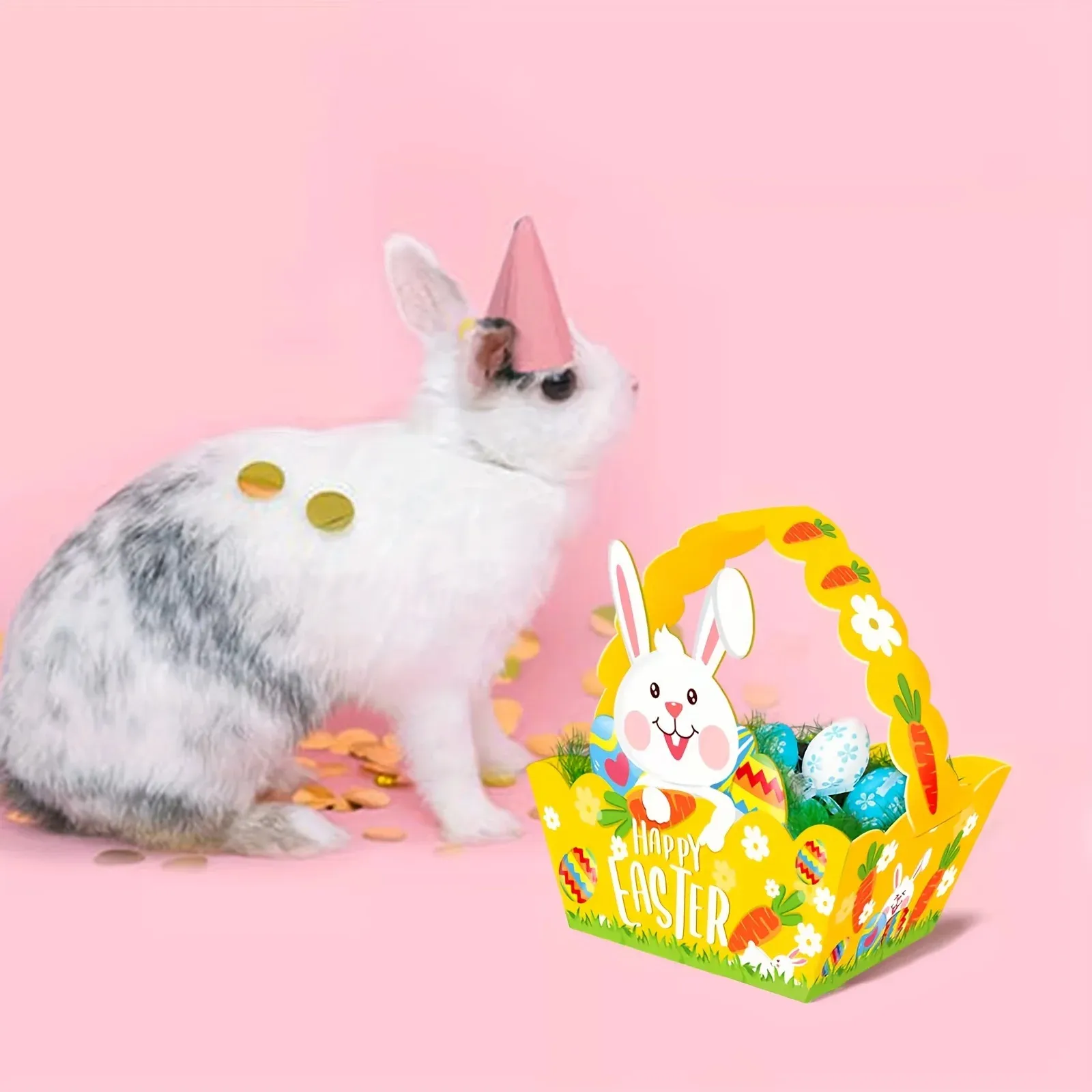 Cesta de Papel de Páscoa para Ovos, caixa de presente de papel, coelho fofo, doces, presente de papel para decoração de festas de Páscoa
