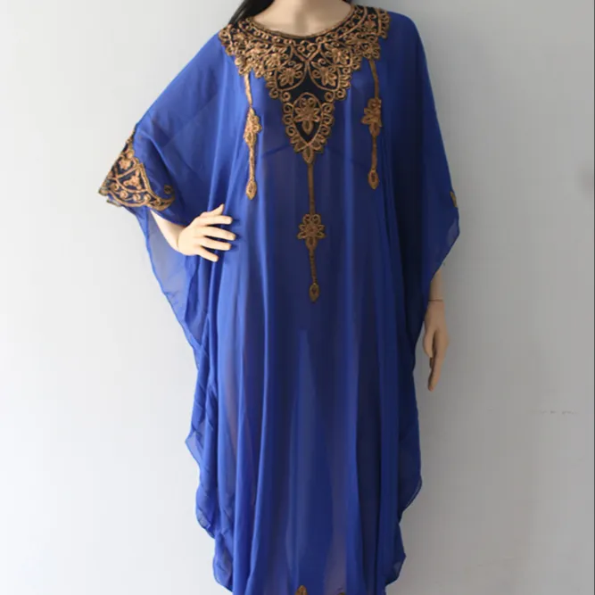 Màu xanh vải mềm abaya với vàng thêu bán chạy nhất trong UAE