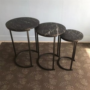 Juego de mesa de centro anidada redondeada de 3 piezas de 3 mesas auxiliares para sala de estar con marco de metal y tapa de mármol - Product Image 6
