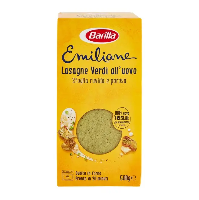 100% engagement de qualité vente en gros naturel biologique Pure italien Barilla pâtes oeuf vert lasagnes 500G X 15