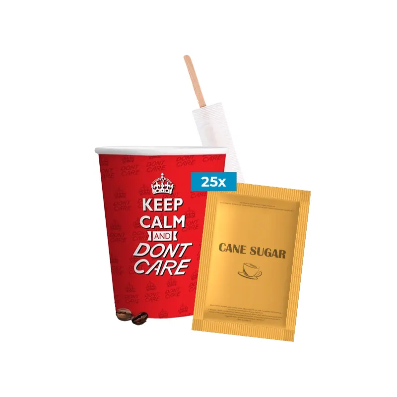 KIT mantenere la calma compostabile bicchieri di carta usa e getta agitatori + zucchero di canna 25 pezzi sacchetto logo personalizzabile
