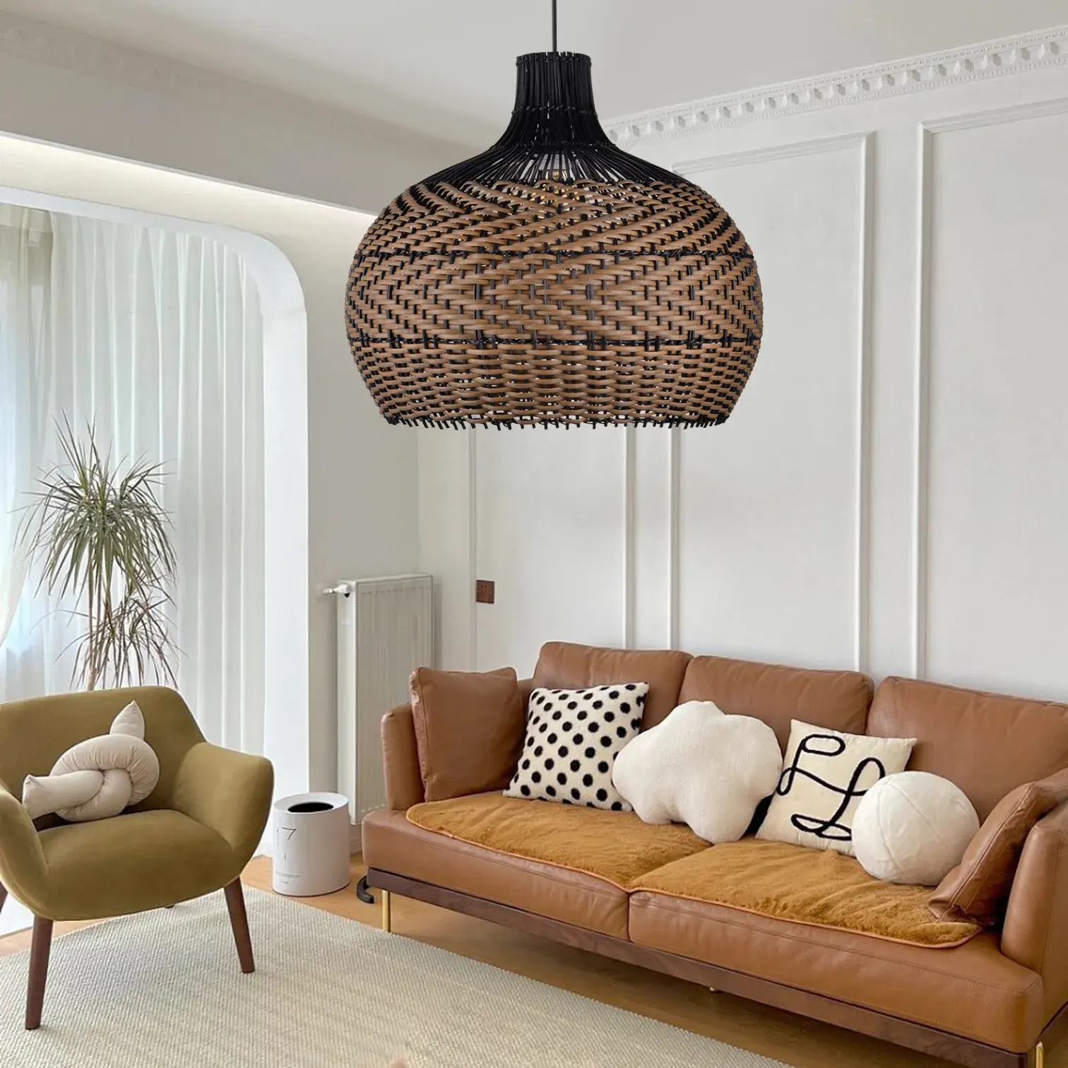 2024 Vintage anyaman rotan bambu lampu langit-langit liontin lampu kayu kap lampu kerajinan grosir untuk rumah ruang tamu dekorasi