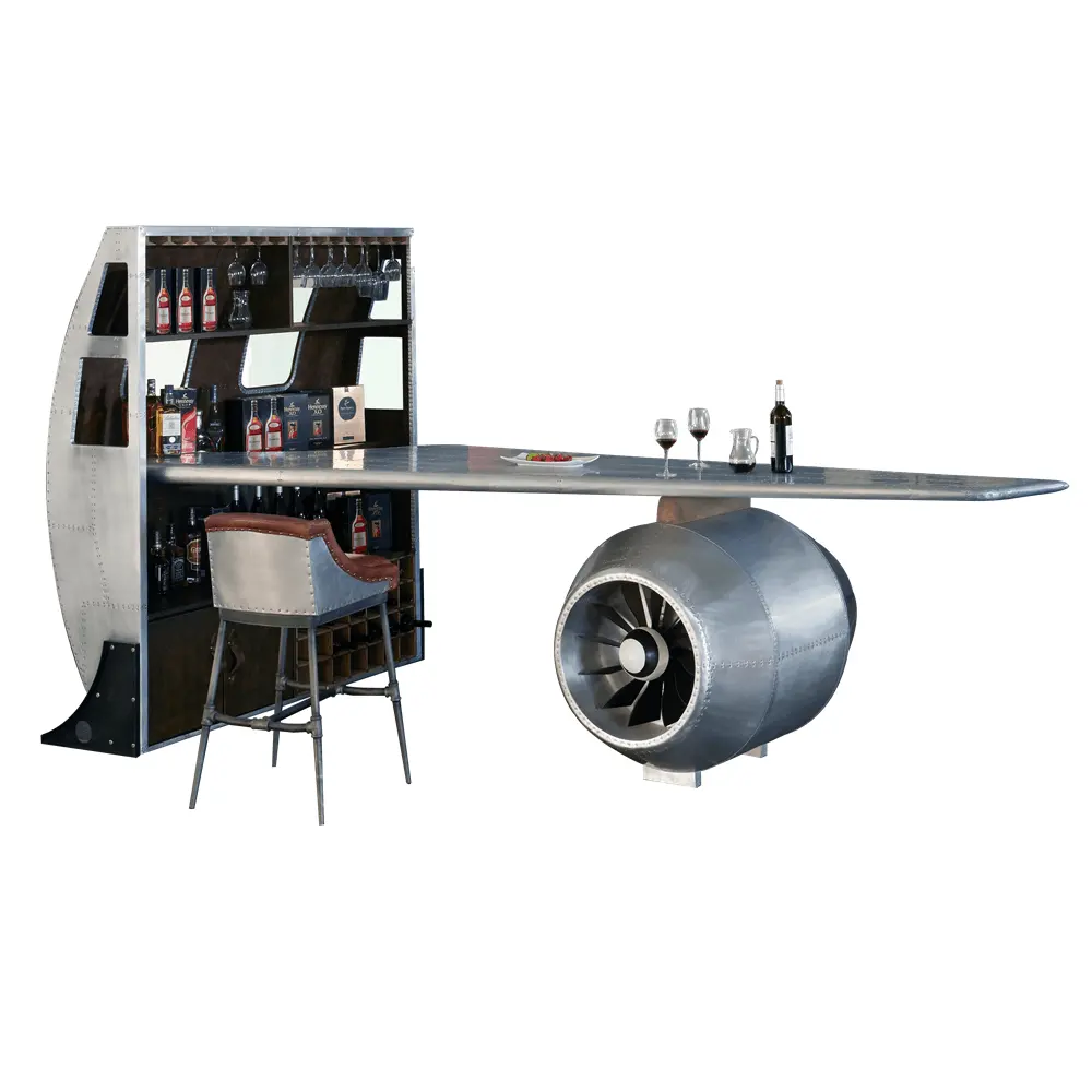 Mesa de Bar de estilo de aviación personalizada de fábrica, mesas de diseño de motor de aluminio para Bar