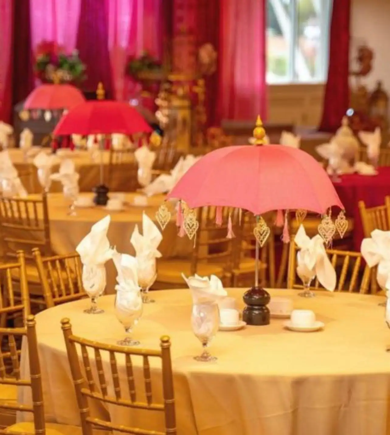 Paraguas de mesa decorativo de tela de diseñador surtido de alta calidad para decoración de festivales y bodas