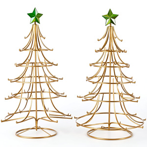 Gold Metal Wire Christmas <strong>Tree</strong> Set of 2 Modern Tabletop Holiday Decor with Green Star Toppers, Led Lighting Festive Display <strong>Tree</strong> - Product Image 6