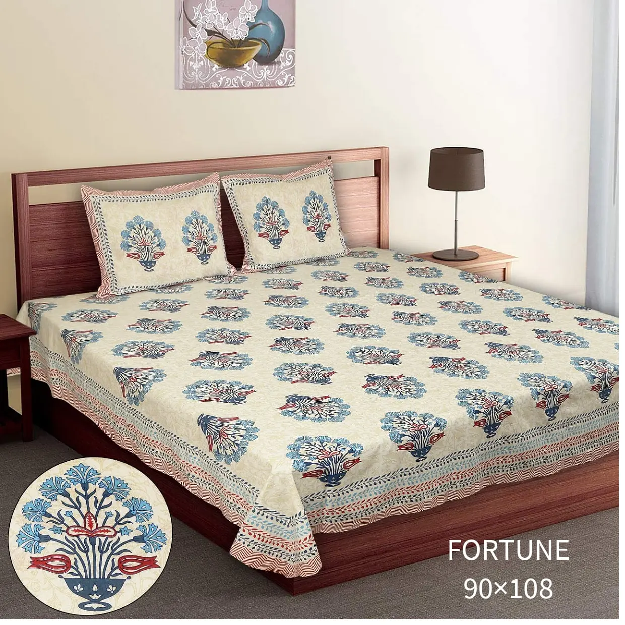 Комплект постельного белья из хлопка с принтом и цветочным рисунком, доступны соответствующие наволочки, размер 90x108 дюймов