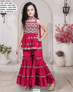 女孩刺绣设计师丝绸<span class=keywords><strong>Lehenga</strong></span> Choli套装儿童派对穿民族Salwar Kameez为印度巴基斯坦婚礼宝莱坞