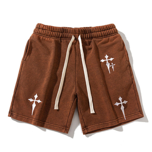 Venta al por mayor de pantalones cortos deportivos de hilo largo con cintura elástica de felpa francesa unisex logotipos bordados pantalones cortos de entrenamiento y jogging personalizados - Product Image 1