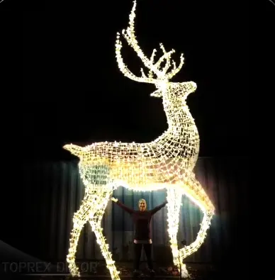 Estátuas gigantes de luz LED grandes veados dourados 3D decoração de Natal renas ao ar livre para exibições comerciais de inverno maravilha do feriado