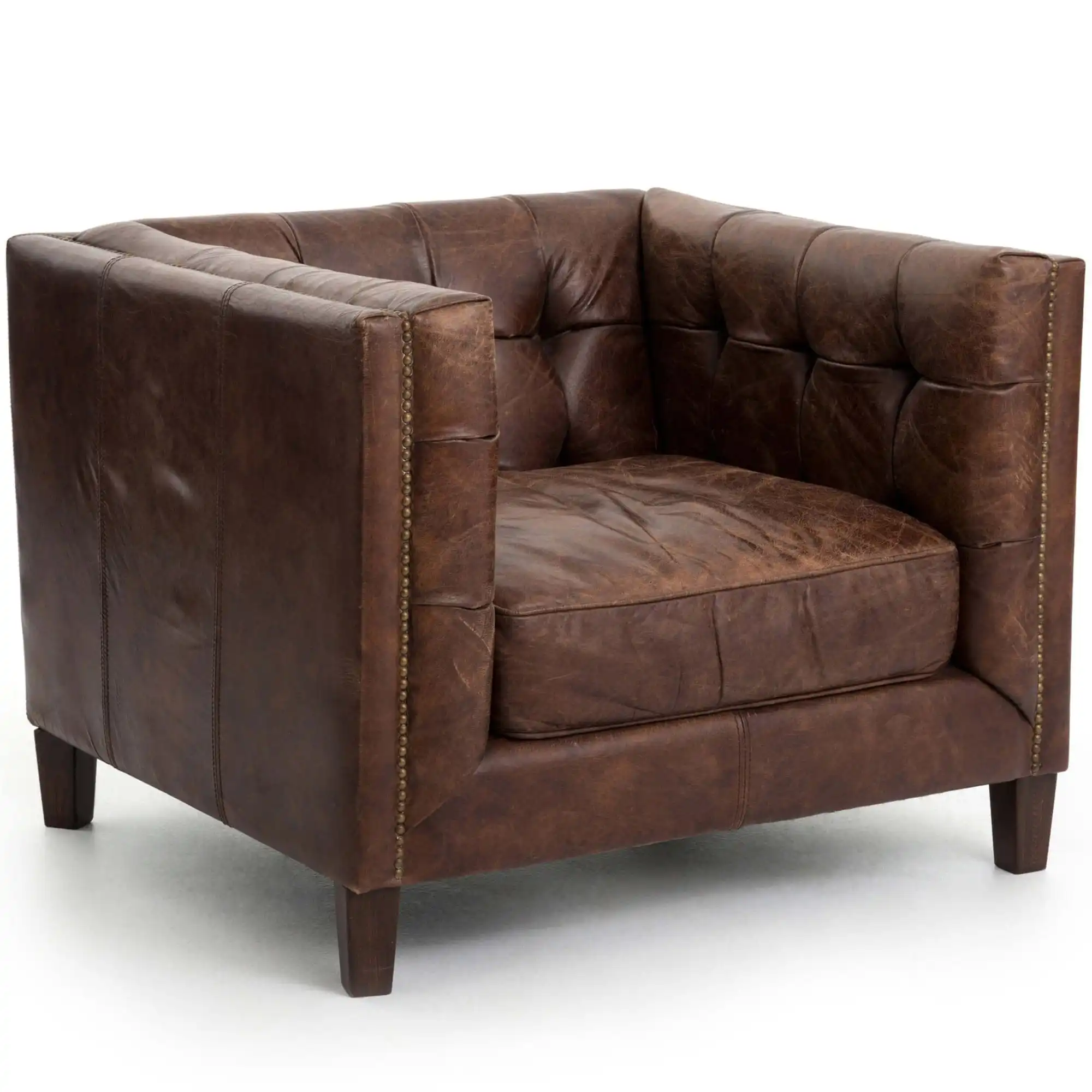Modern Luxe Cigar Lounge Leather One Seater Sofa For Home Living Room And Hotel Restaurant