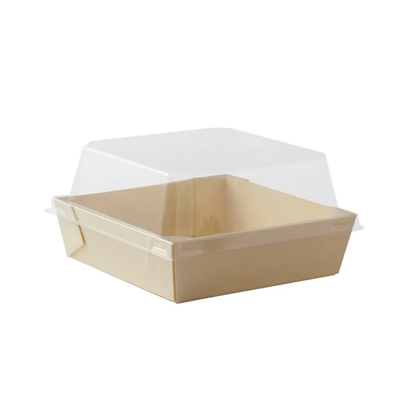 Caja de madera de suministro de alta calidad, contenedor de embalaje de comida para llevar personalizado, bandeja de postre, pastel, Sushi, caja de comida rápida