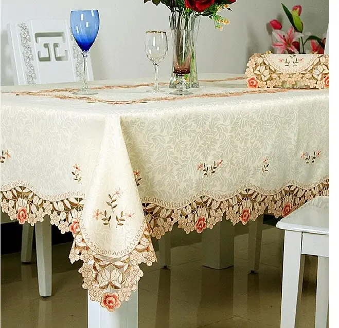 Hand bestickte Tischdecke aus Baumwoll leinen zum Essen Natürliche doppels chichtige Streifen einfache quadratische Tischdecken OEM ODM High Quality