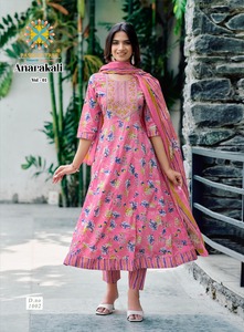 新作コットンプリント刺繍作品Anarkaliレディースインド & パキスタン服デザインKurtisパンツ & プリントDupatta - Product Image 6