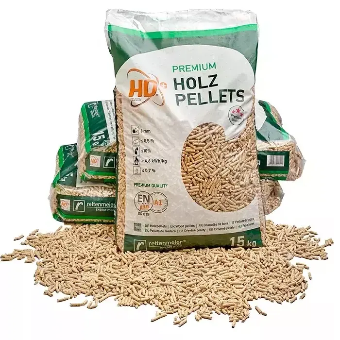 Qualità EN plus-A1 pellet di pino e abete rosso con dimensioni 6mm-8mm e umidità 7% a 8% calorie 4800 15kg sacchetti