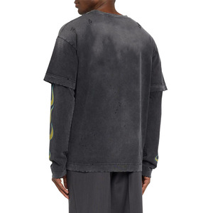 Custom Manufacturers Casual <strong>Double</strong> Layered Long Sleeve T-shirt for Men Distressed Vintage Washed Long Sleeve Shirt - Product Image 2
