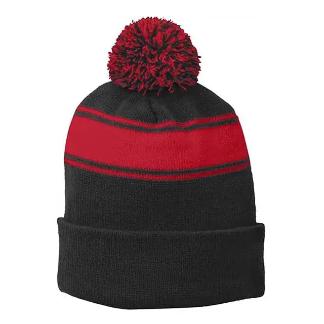 2023 Mais recente Listrado Design Inverno Desgaste de Alta Qualidade Peso leve Best Selling OEM ODM Serviço 100% Algodão Unisex Pom Gorros Caps